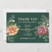Floral Boho Emerald Green Wedding Dankeskarte (Vorderseite)
