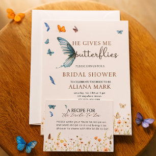 Floral Boho Er gibt mir Schmetterlinge Brautparty Einladung