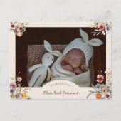 Floral Boho Foto Geburtsankündigung Postkarte (Vorderseite)