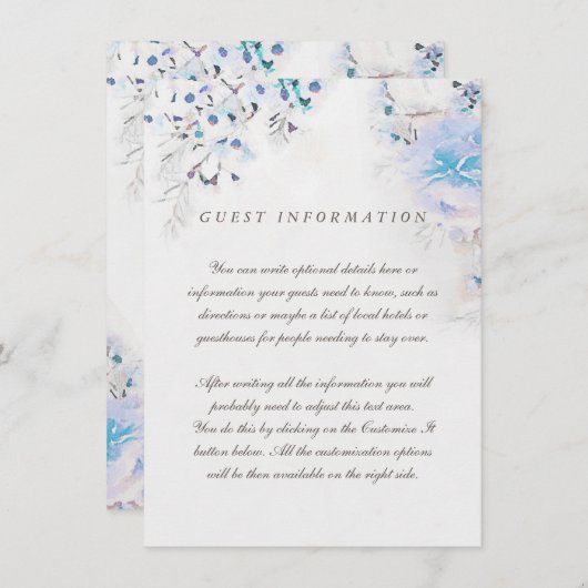 Floral Boho Fresh Light Blue Wedding Card Begleitkarte (Vorne/Hinten)