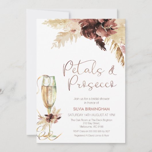 Floral Boho GlasPetals Prosecco Brautparty Einladung (Vorderseite)