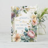 Floral Boho Greenery Geometric Wedding Einladung (Stehend Vorderseite)