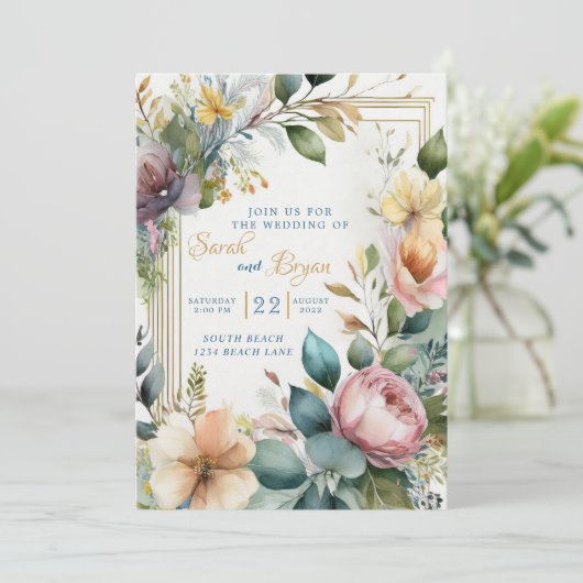 Floral Boho Greenery Geometric Wedding Einladung (Stehend Vorderseite)