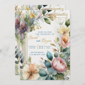 Floral Boho Greenery Geometric Wedding Einladung (Vorne/Hinten)