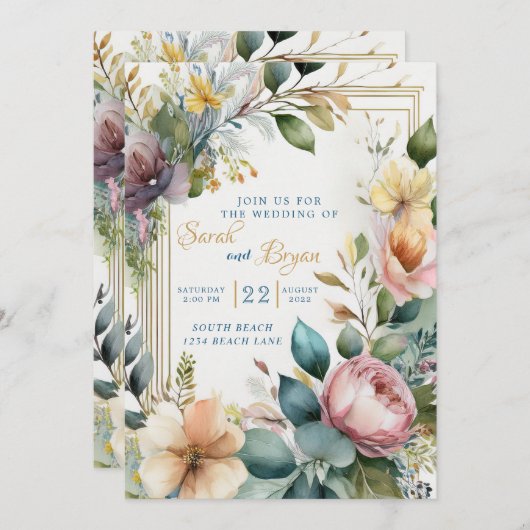 Floral Boho Greenery Geometric Wedding Einladung (Vorne/Hinten)