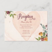 Floral Boho Heart Peach Hochzeit Empfang Begleitkarte (Vorderseite)