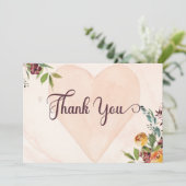 Floral Boho Heart Peach Wedding Dankeskarte (Stehend Vorderseite)