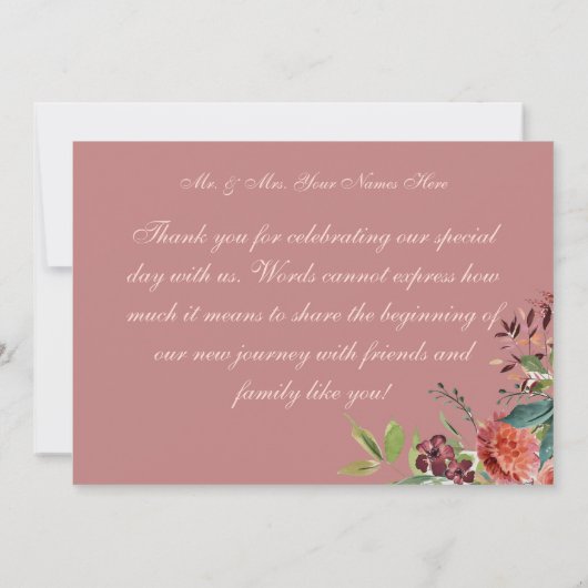 Floral Boho Heart Peach Wedding Dankeskarte (Rückseite)