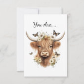 Floral Boho Highland Cow Butterfly Whimsical Dankeskarte (Vorderseite)