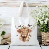 Floral Boho Highland Cow Butterfly Whimsical Tragetasche