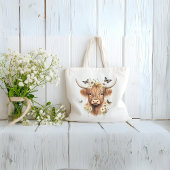Floral Boho Highland Cow Butterfly Whimsical Tragetasche