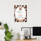Floral Boho Highland Cow Geburtstag Willkommen Poster (Heimbüro)