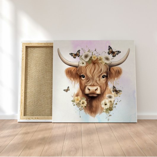 Floral Boho Highland Kuh mit pastelfarbenem Hinter Poster