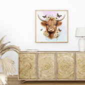 Floral Boho Highland Kuh mit pastelfarbenem Hinter Poster