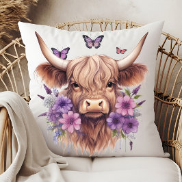 Floral Boho Lila Highland Cow Farmhouse Zuhause Kissen
