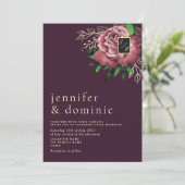 Floral Boho Lila Hochzeit Einladung (Stehend Vorderseite)