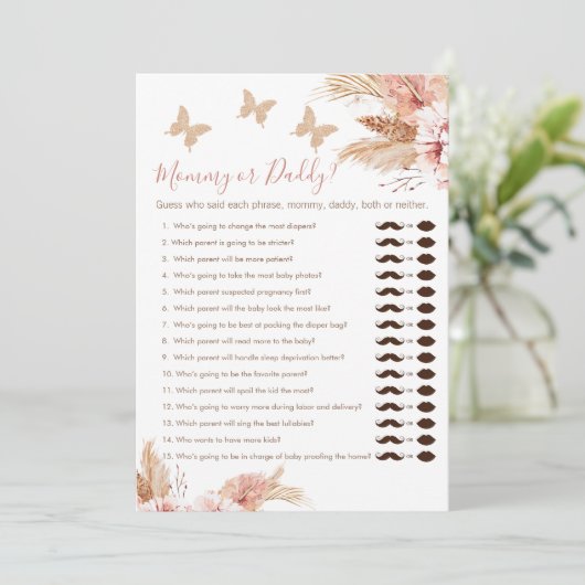 Floral Boho Mommy oder Daddy Baby Shooting Game Ca Einladung (Stehend Vorderseite)