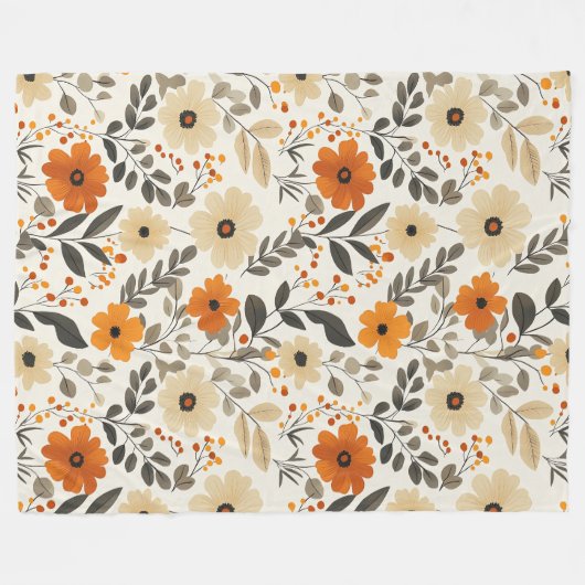 Floral Boho Muster Warme Töne Fleecedecke (Vorderseite (Horizontal))