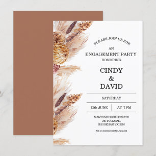 Floral Boho Pampas Grass Verlobung Einladung