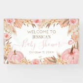 Floral Boho Pampas Pink Pumpkin baby shower Banner (Horizontal)