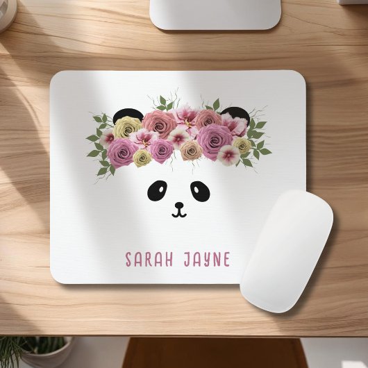 Floral Boho Panda Bear Girl Name Mouse Pad Mousepad