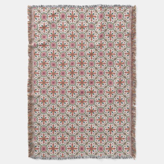 Floral Boho Pattern in Red, Pink & Teal Decke (Vorderseite Vertikal)
