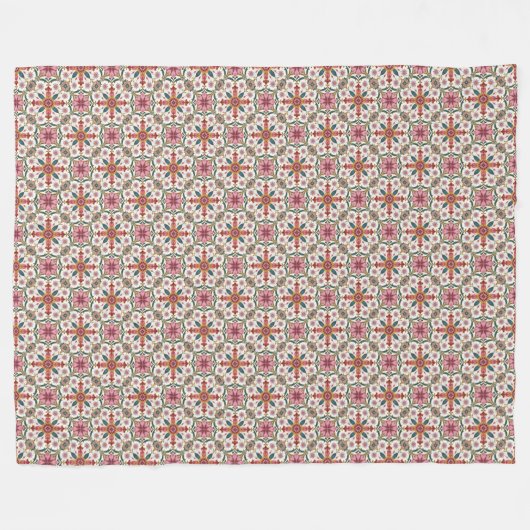 Floral Boho Pattern in Red, Pink & Teal Fleecedecke (Vorderseite (Horizontal))