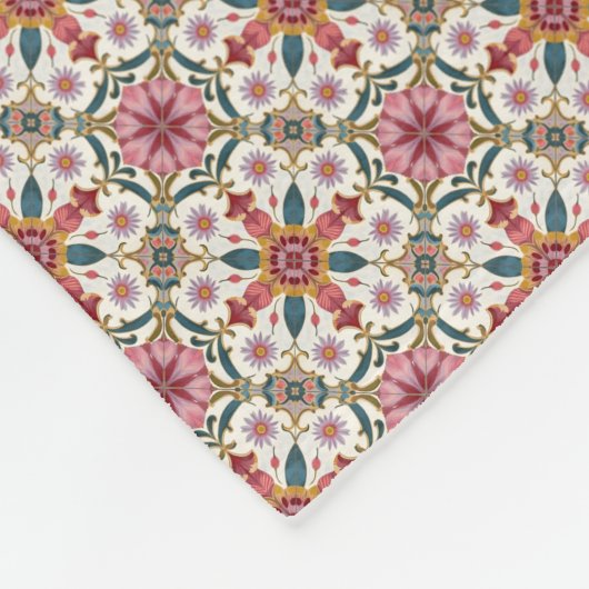 Floral Boho Pattern in Red, Pink & Teal Fleecedecke (Ecke)