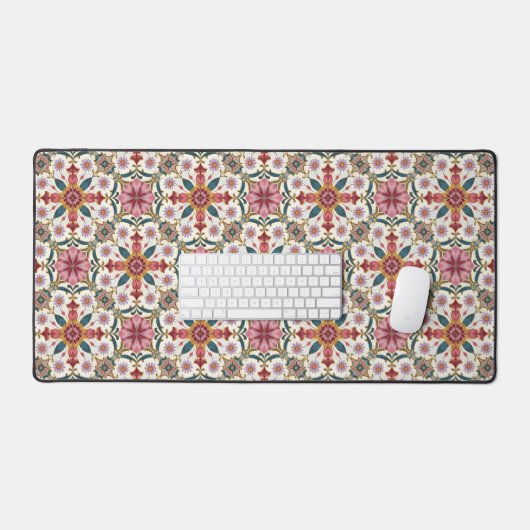 Floral Boho Pattern in Red, Pink & Teal Schreibtischunterlage (Tastatur & Maus)