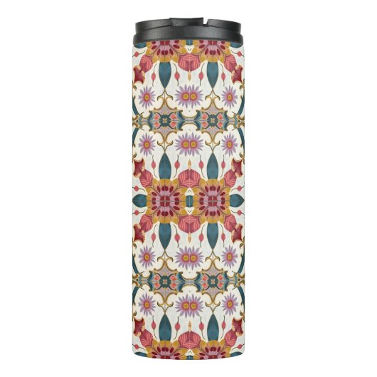 Floral Boho Pattern in Red, Pink & Teal Thermosbecher (Rückseite)