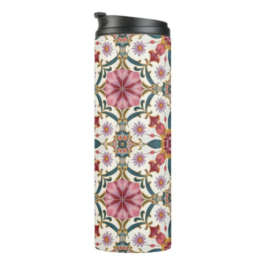 Floral Boho Pattern in Red, Pink & Teal Thermosbecher (Nach rechts gedreht)