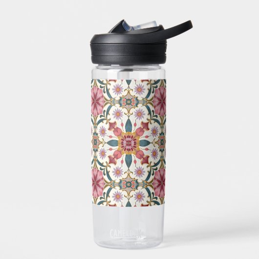 Floral Boho Pattern in Red, Pink & Teal Trinkflasche (Links)