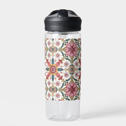 Floral Boho Pattern in Red, Pink & Teal Trinkflasche (Vorderseite)