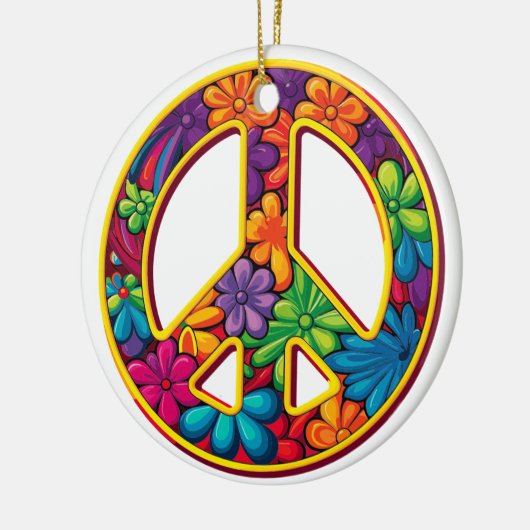 Floral Boho Peace Sign farbenfroh Keramik Ornament (Links)