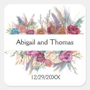 Floral Boho Personalisiert Trendy Wedding Quadratischer Aufkleber