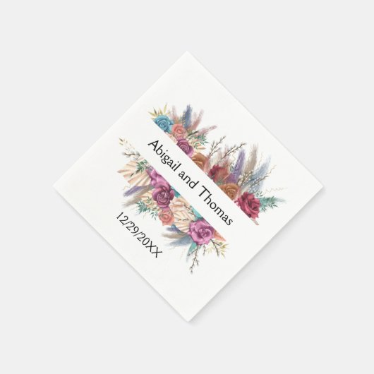 Floral Boho Personalisiert Trendy Wedding Serviette (Ecke)