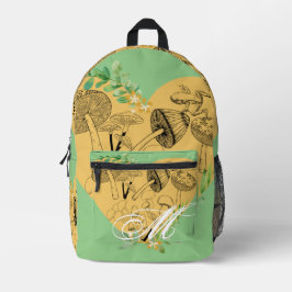 Floral-Boho-Pilze und Froschmonogramm Bedruckter Rucksack