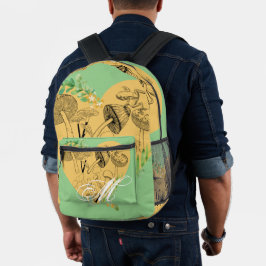 Floral-Boho-Pilze und Froschmonogramm Bedruckter Rucksack