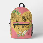 Floral-Boho-Pilze und Froschmonogramm Bedruckter Rucksack (Vorderseite)