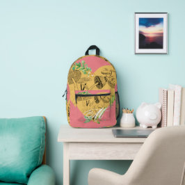 Floral-Boho-Pilze und Froschmonogramm Bedruckter Rucksack