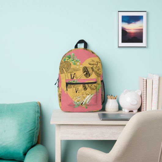 Floral-Boho-Pilze und Froschmonogramm Bedruckter Rucksack (InSitu)