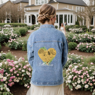 Floral-Boho-Pilze und Froschmonogramm Jeansjacke