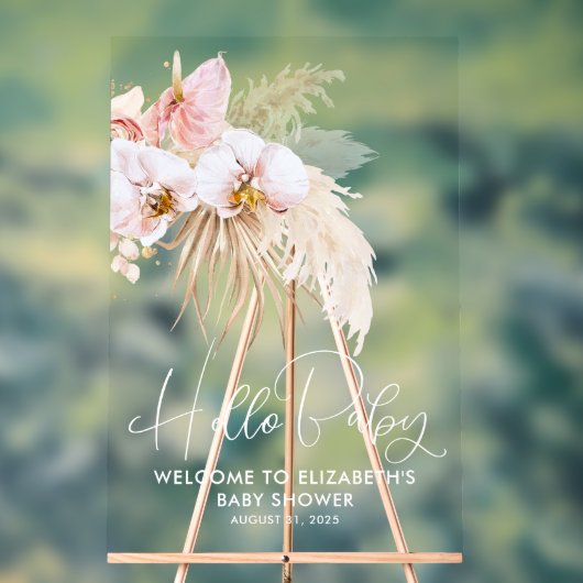 Floral Boho Pink Babydusche Willkommen Acrylschild (Neutral)