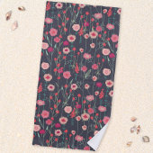 Floral Boho Pink Black Strandtuch