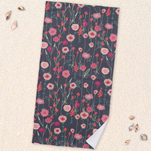 Floral Boho Pink Black Strandtuch
