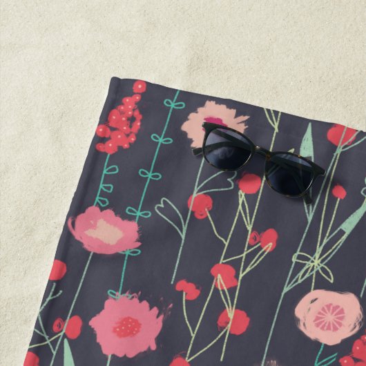 Floral Boho Pink Black Strandtuch (Beispiel)