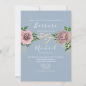 Floral Boho Pink und Dusty Blue Wedding Einladung (Vorderseite)