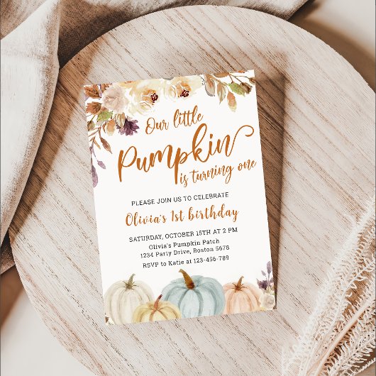 Floral Boho Pumpkin Fall 1. Geburtstag Einladung