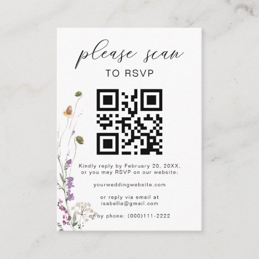 Floral Boho QR Code Floral Wedding RSVP Begleitkarte (Vorderseite)