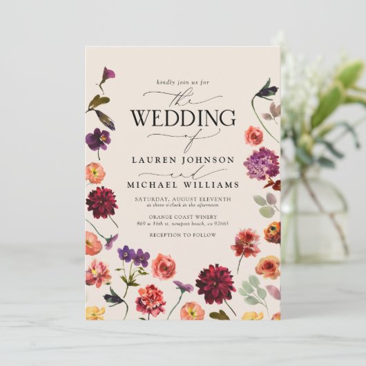 Floral Boho QR Code Hochzeit Einladung (Stehend Vorderseite)